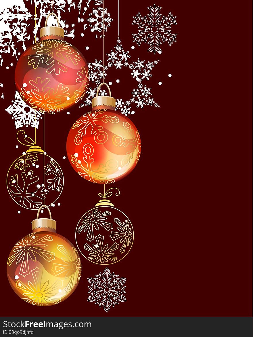 Christmas Background With Balls And Snowflakes