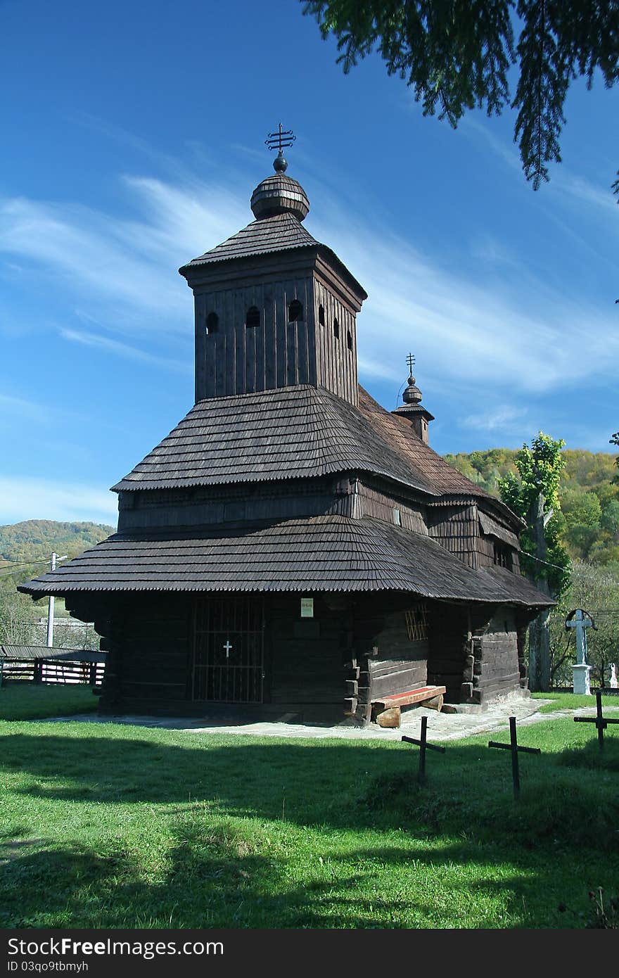 Wooden church - famous historic landmark in East Slovakia, in a small village called Ulicske Krive (near city Snina)