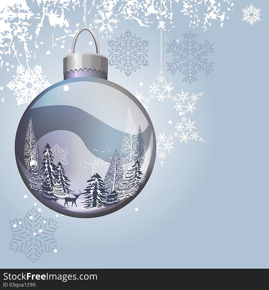 Light blue Christmas background with glass ball. Light blue Christmas background with glass ball