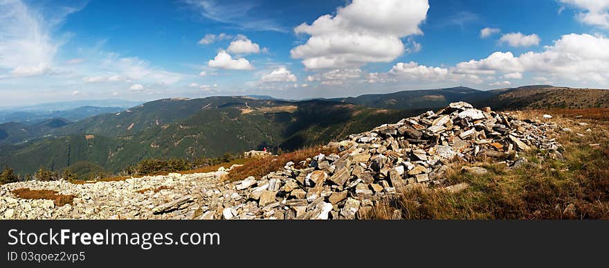 Panorama of European countryside during the sunny day.