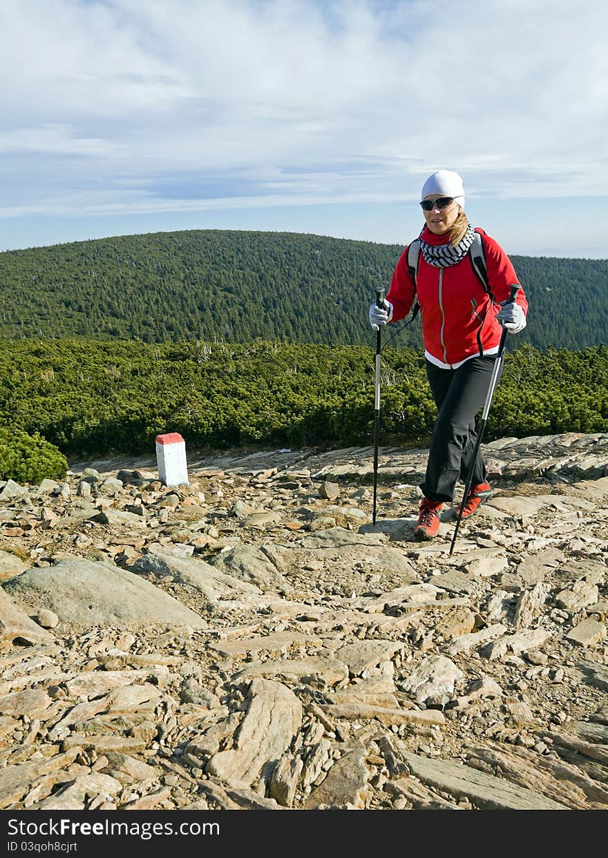 Nordic Walking In Mountains