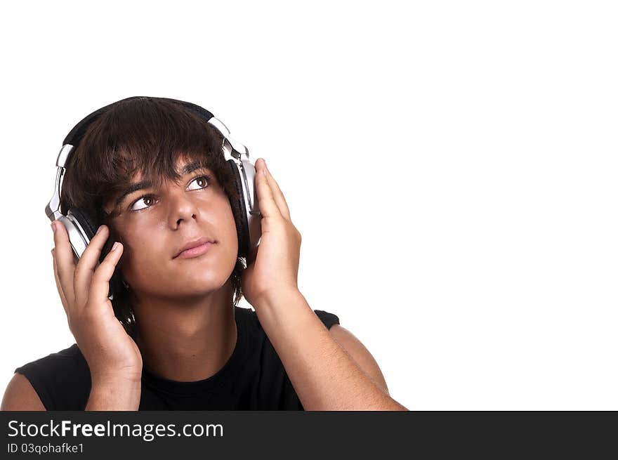 Boy listening to music with headphones