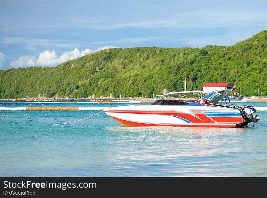 Boat on the sea and beautiful island. Boat on the sea and beautiful island