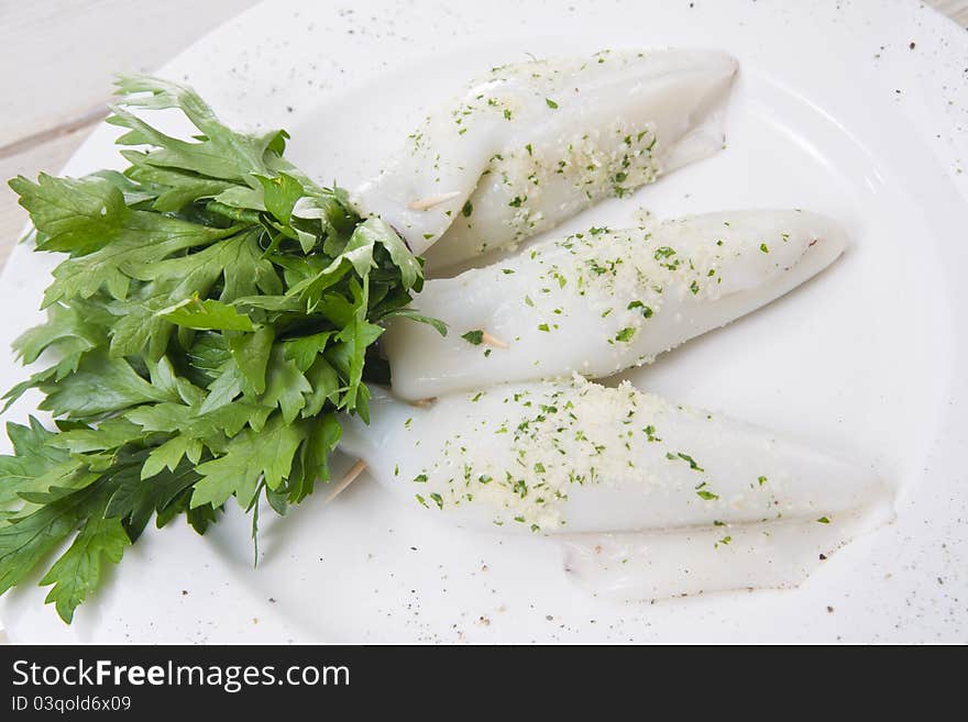 Italian cuisine, the second dish of squid stuffed