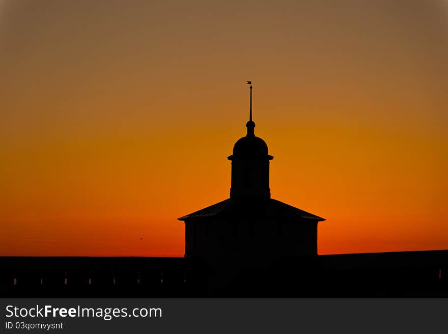 Sunset silhoettes in russian monastery