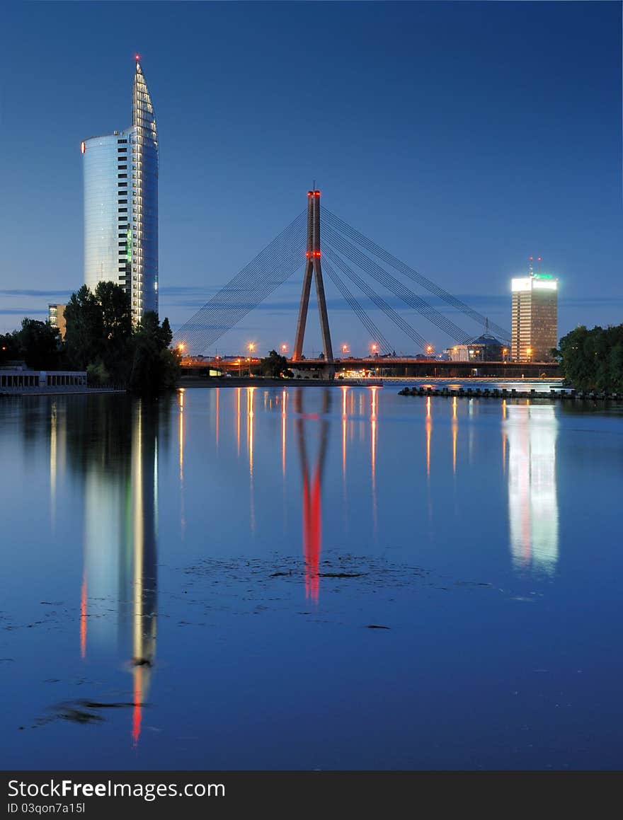 Cable-stayed bridge across Daugava river in Riga, Latvia. Cable-stayed bridge across Daugava river in Riga, Latvia.