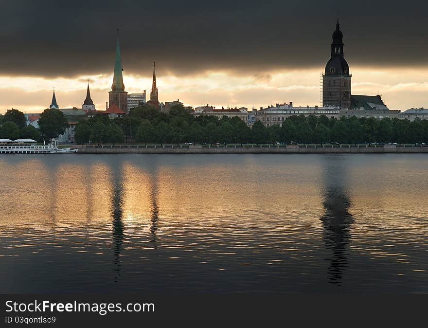 Quay of Daugava river in Riga, Latvia. Quay of Daugava river in Riga, Latvia.