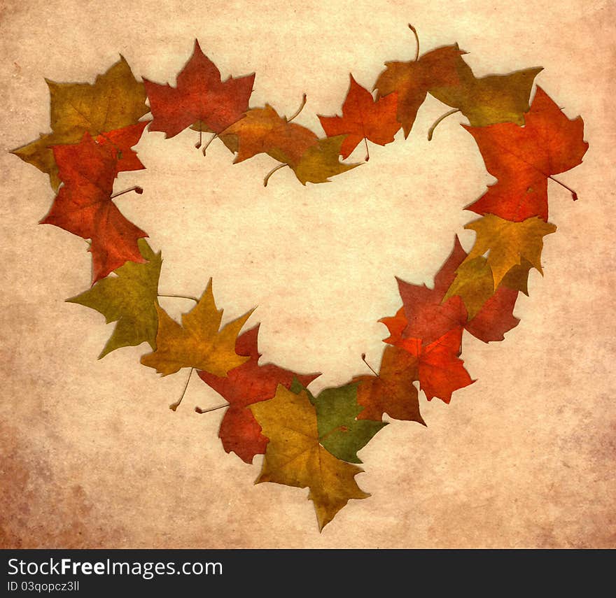 Fall leaf love vintage heart