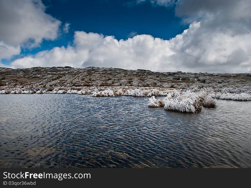 Impressive highland lake with ice and snow. Impressive highland lake with ice and snow