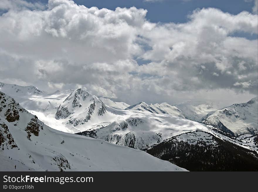 Winter scen e in Coast Mountains, by Whistler. Winter scen e in Coast Mountains, by Whistler