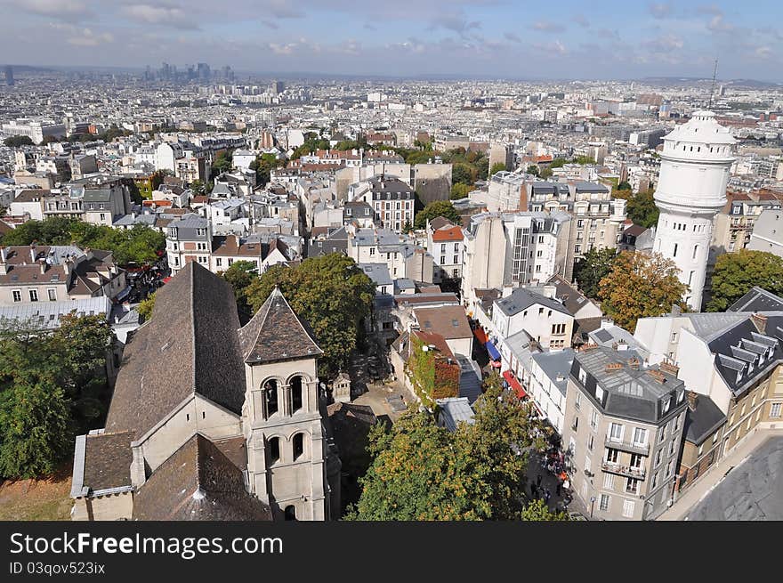 Urban residences (Paris, France). Paris from the top of the Sacre Coeur cathedral, Montaparnasse. Urban residences (Paris, France). Paris from the top of the Sacre Coeur cathedral, Montaparnasse