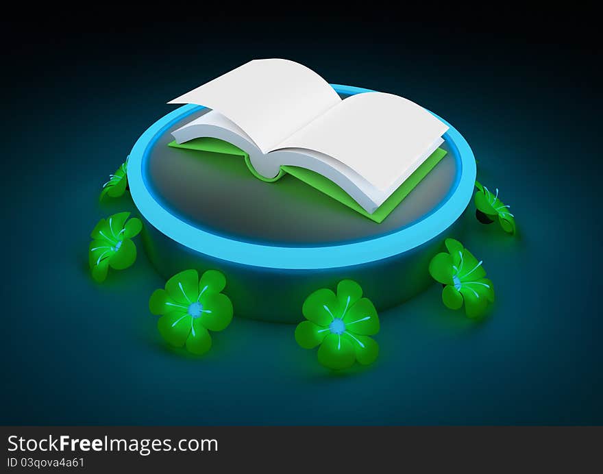 Render of an open book and several flowers. Render of an open book and several flowers