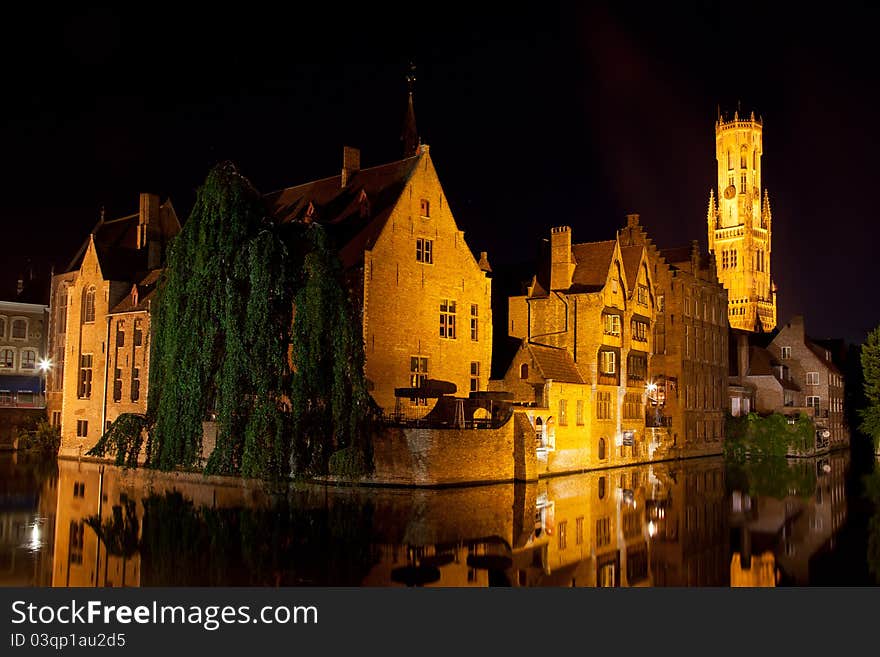 Medieval centre of Bruges in the evening