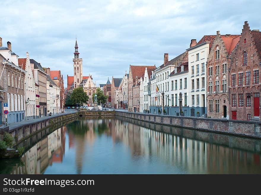 Medieval centre of Bruges in the evening