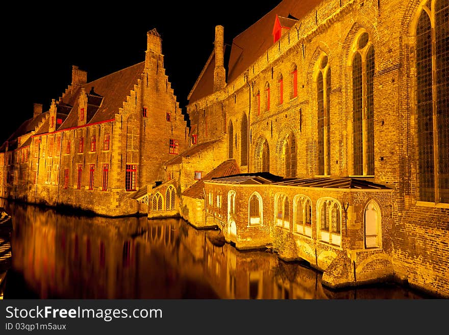 Medieval centre of Bruges in the evening