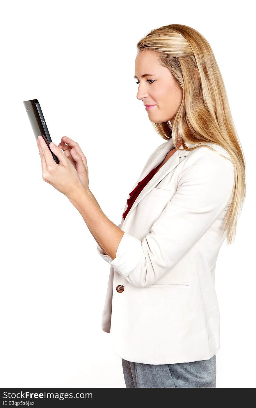 Young Business Woman With Touch Screen Pad