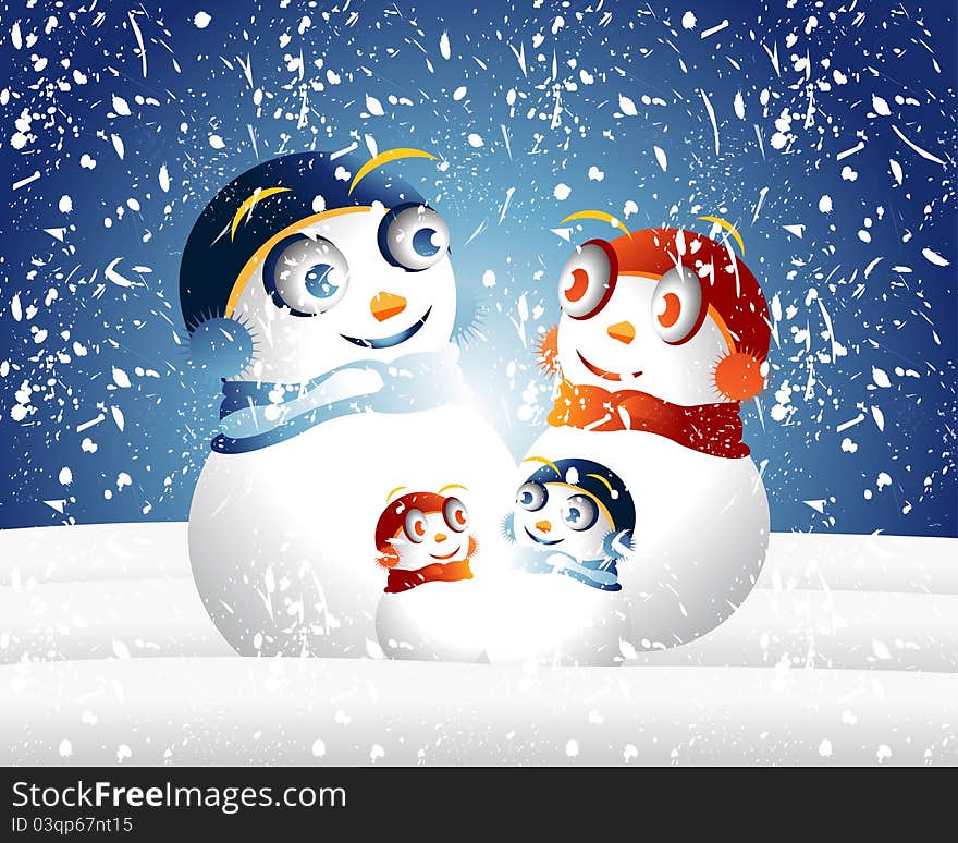 Snowman family cartoon characters background