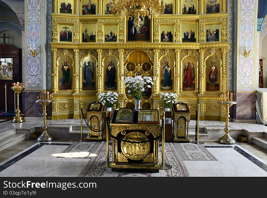 Golden altar view in an orthodox church. Golden altar view in an orthodox church