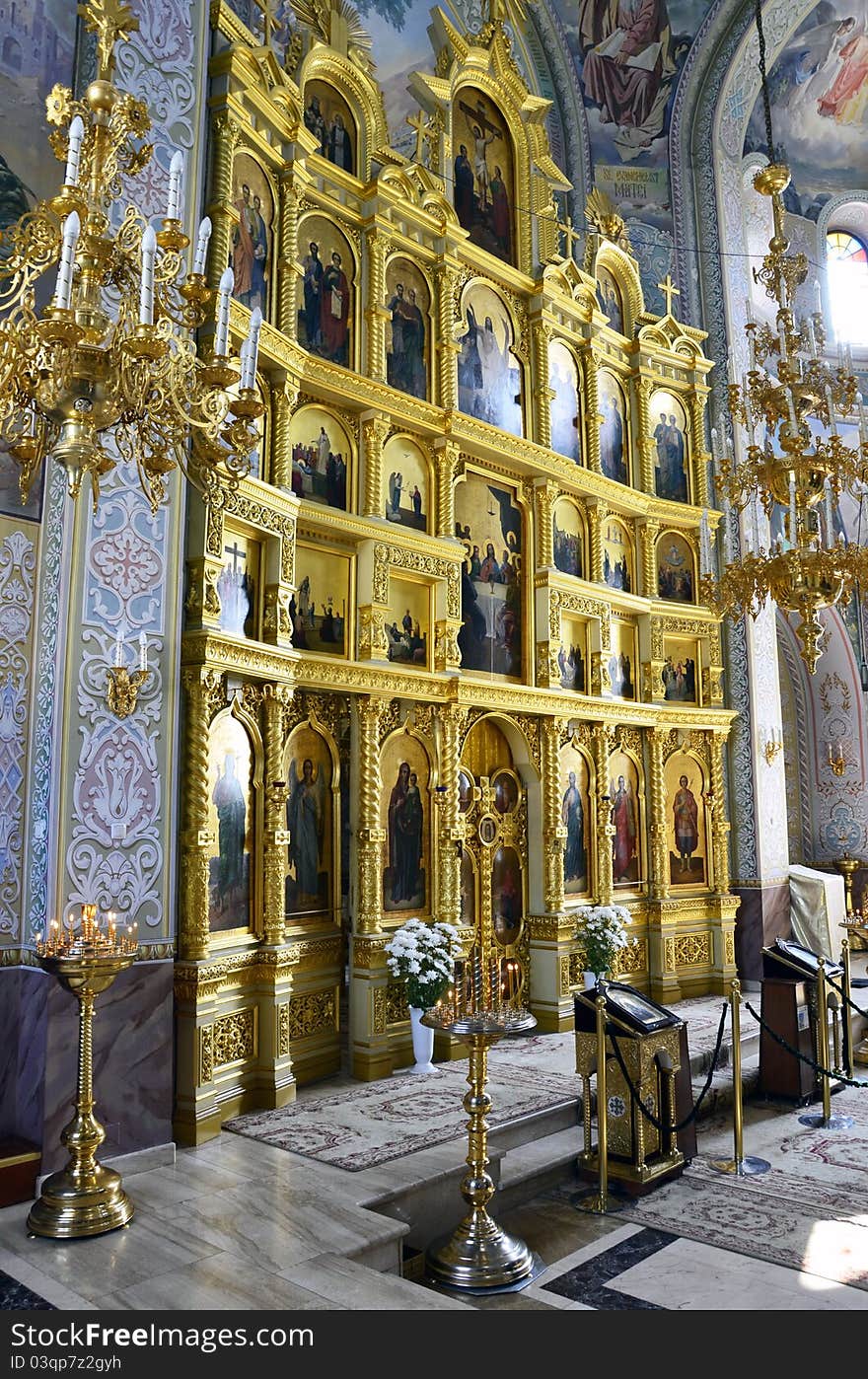 Golden altar view in an orthodox church. Golden altar view in an orthodox church