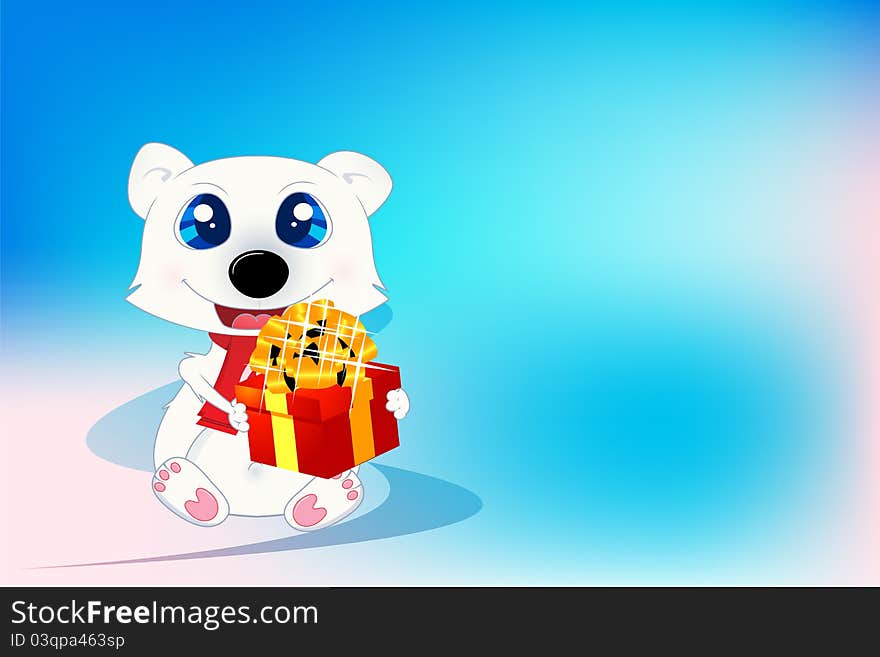 Christmas theme background with lovely polar bear kid