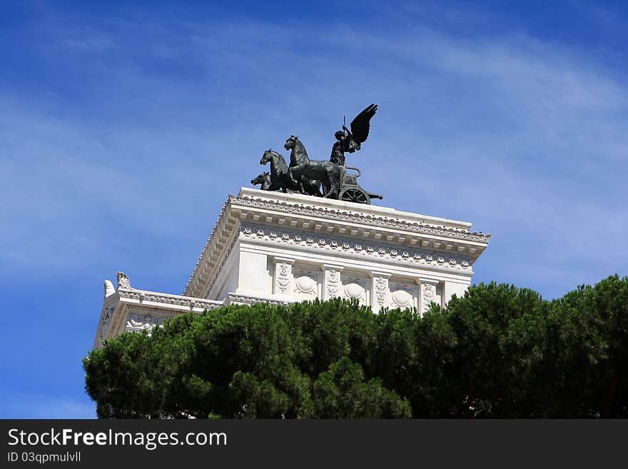 Top of the National monument to Vittorio Emanuele II (Victor Emmanuel II) or Altare della Patria (Altar of the Fatherland), Rome, Italy. Top of the National monument to Vittorio Emanuele II (Victor Emmanuel II) or Altare della Patria (Altar of the Fatherland), Rome, Italy