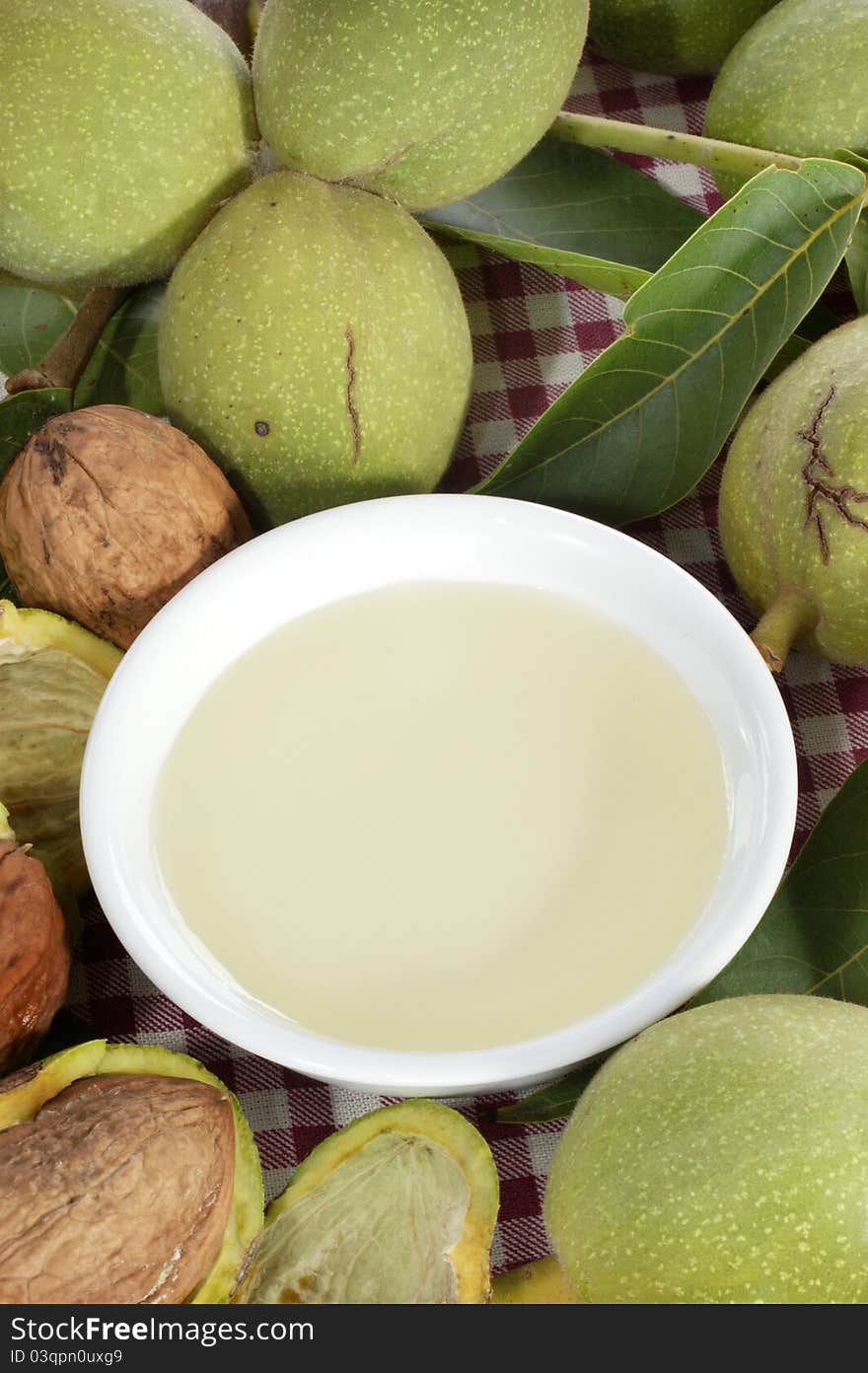 Fresh walnut oil in a bowl