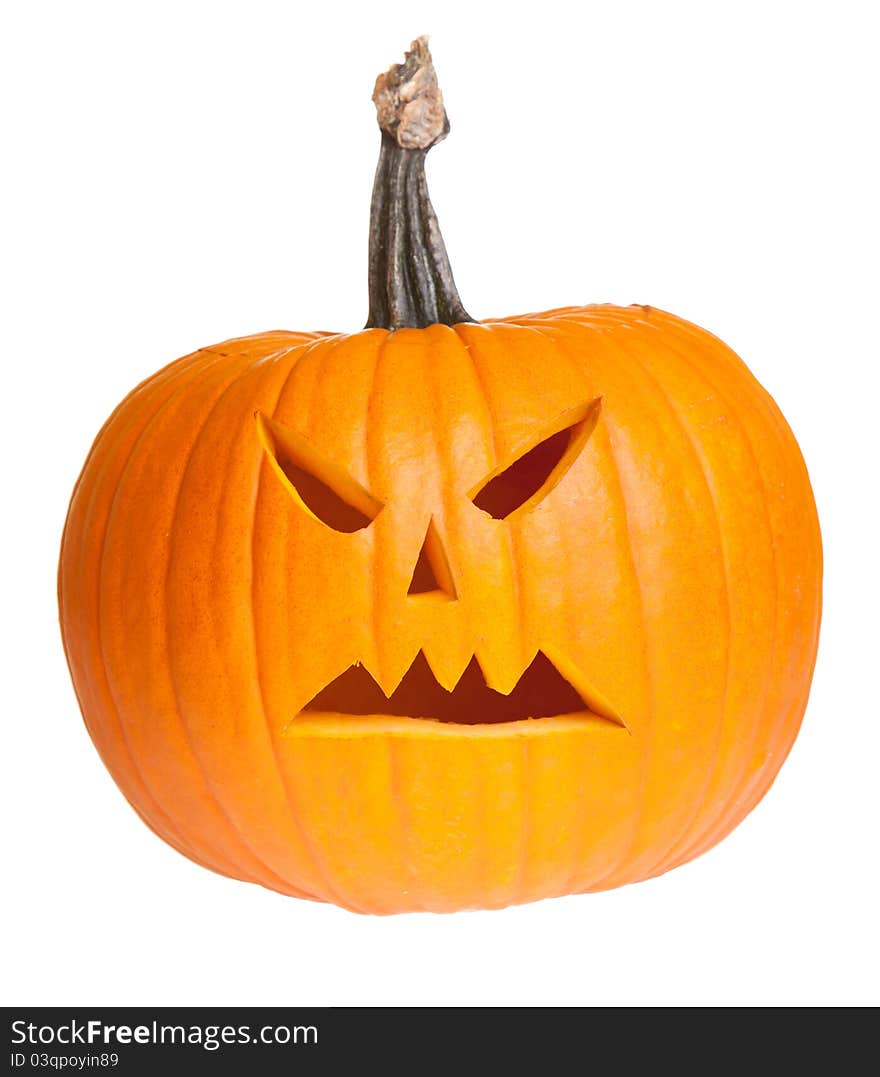 Halloween scary jack'o'lantern pumpkin face isolated on white