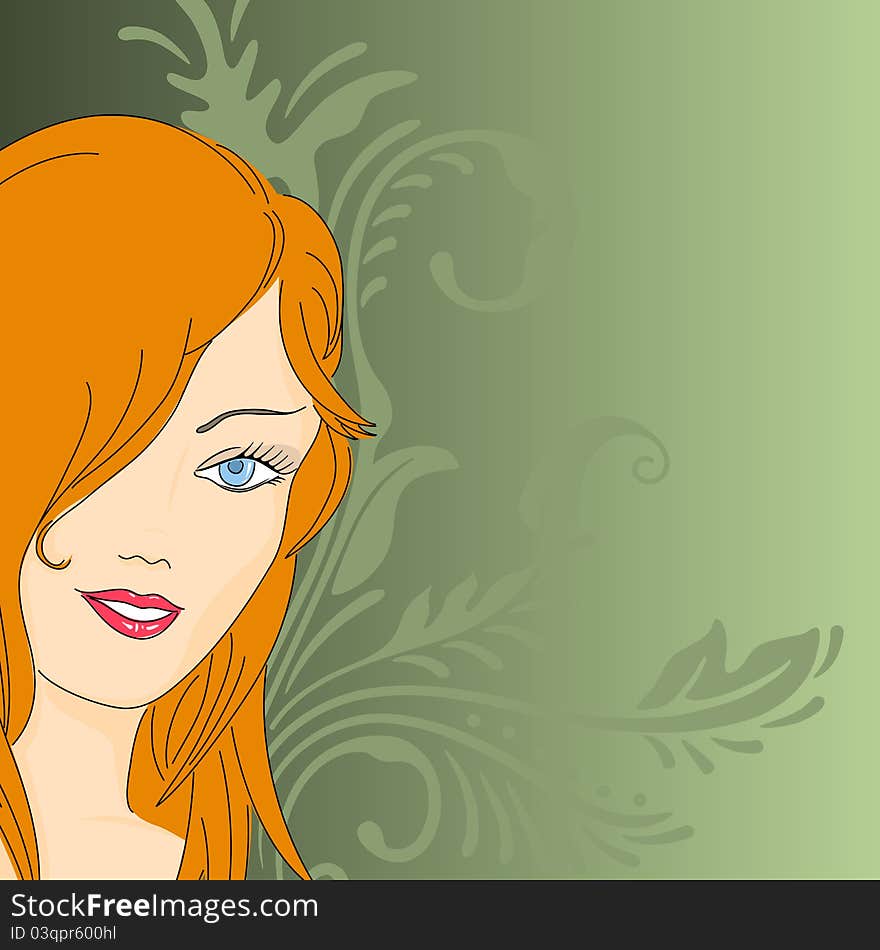 Vector illustration of a beautiful young girl on a floral background.