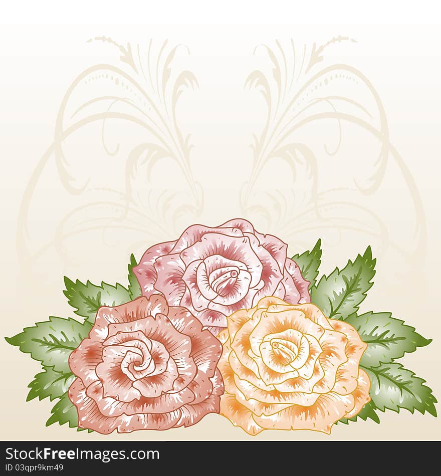 Vector illustration floral frame with blossoming roses.