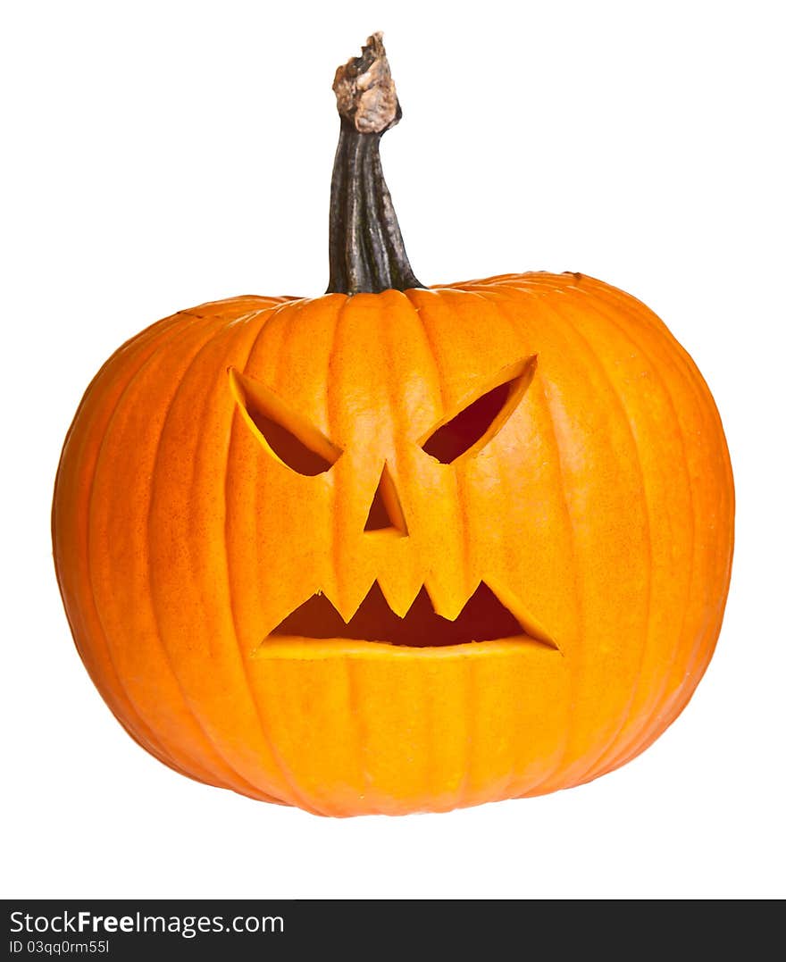 Halloween scary jack'o'lantern pumpkin face isolated on white