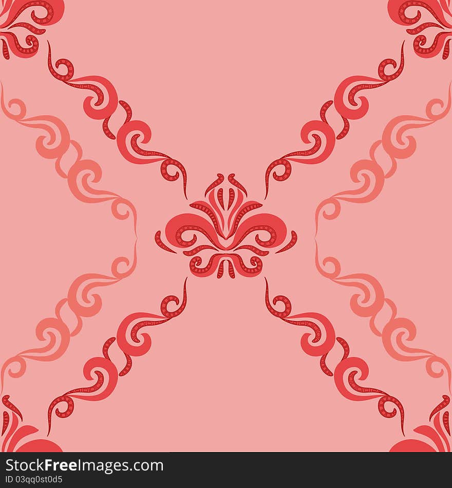 Seamless pattern - damascus pattern on a pink background