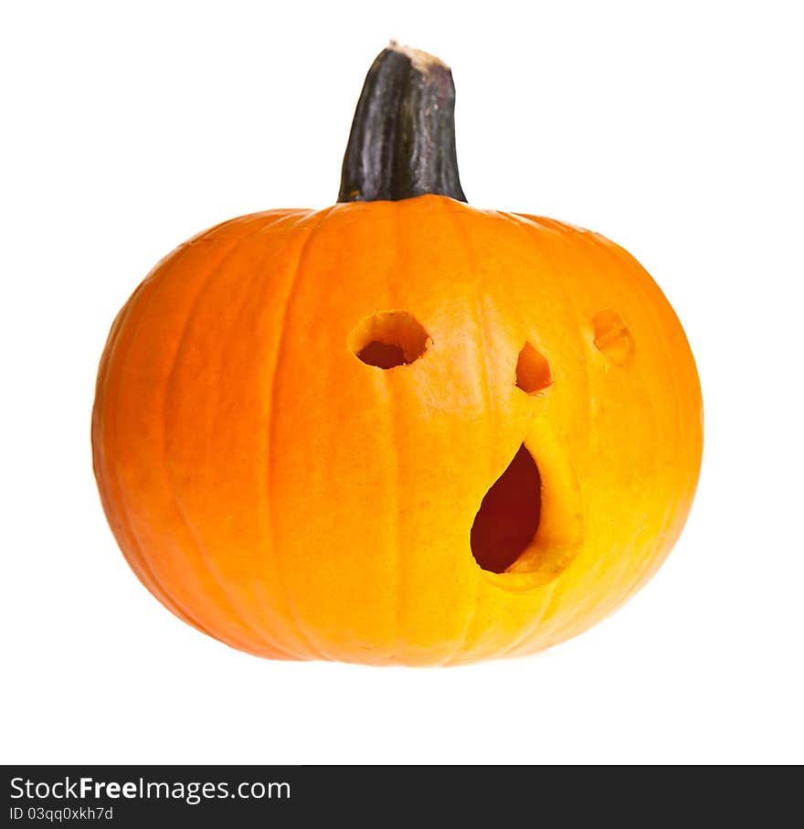 Halloween scary jack'o'lantern pumpkin face isolated on white