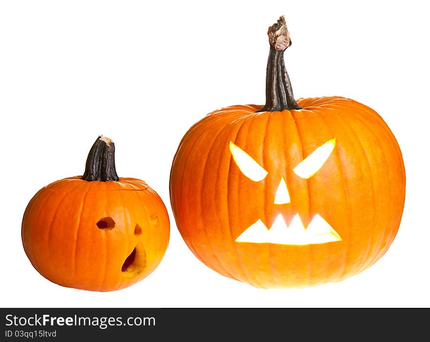 Halloween scary jack'o'lantern pumpkin face isolated on white