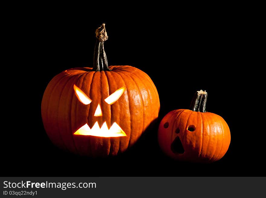 Halloween scary jack'o'lantern pumpkin face isolated on white