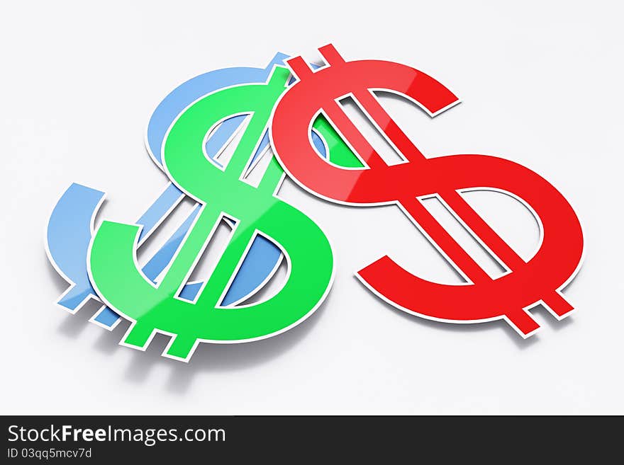 Three shiny dollar signs on light-gray background