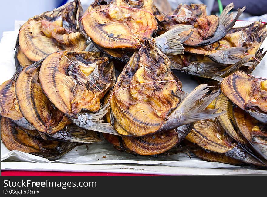 This is group and heap of dried fish for traditional thai style cooking