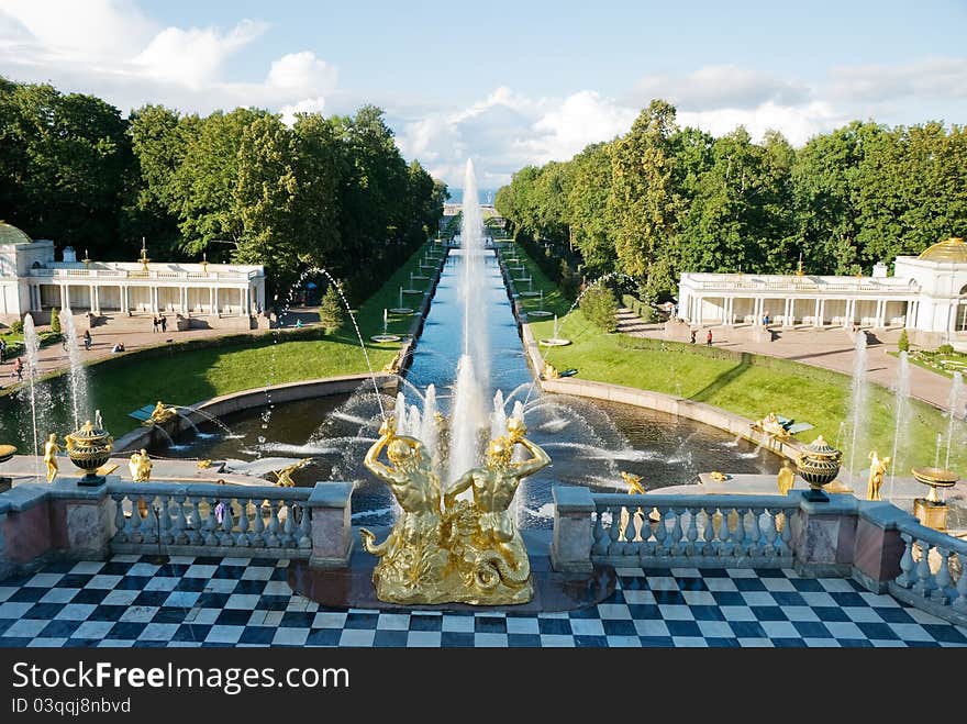 View Of Grand Cascade And Canal In Peterhof