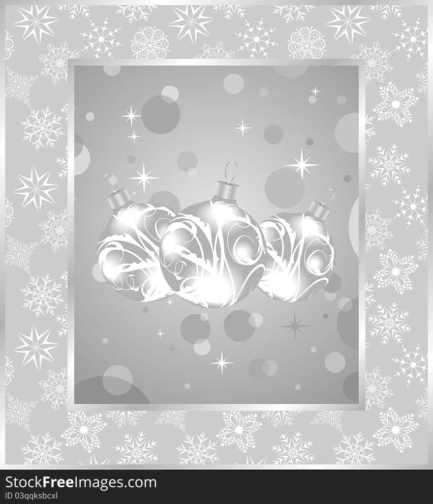 Set Christmas Balls On Snowflakes Background