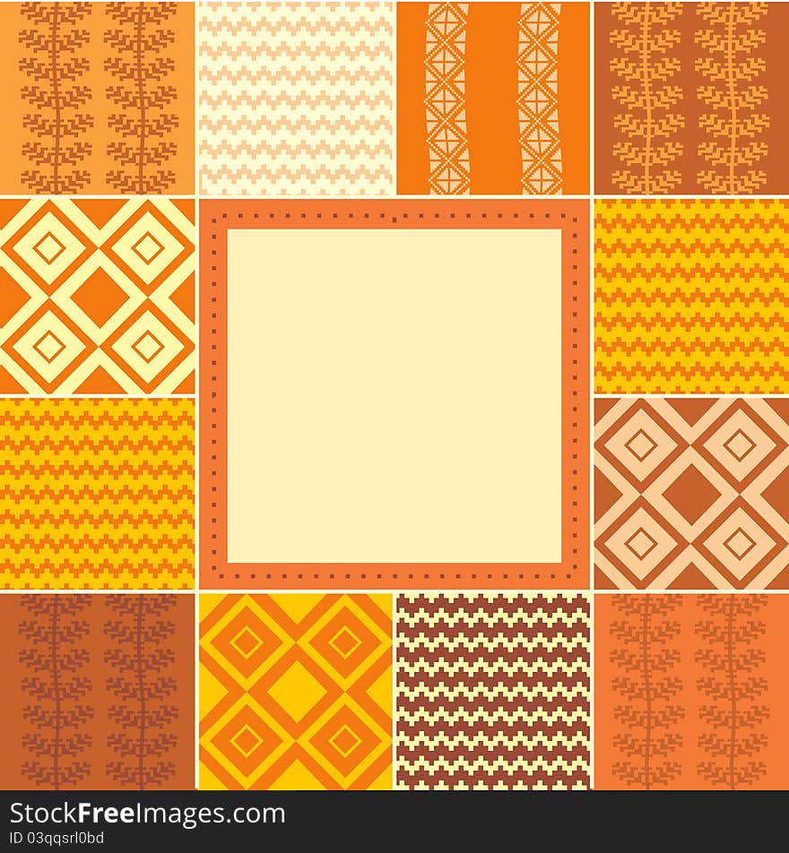 Abstract geometric patchwork frame, template for design. Abstract geometric patchwork frame, template for design