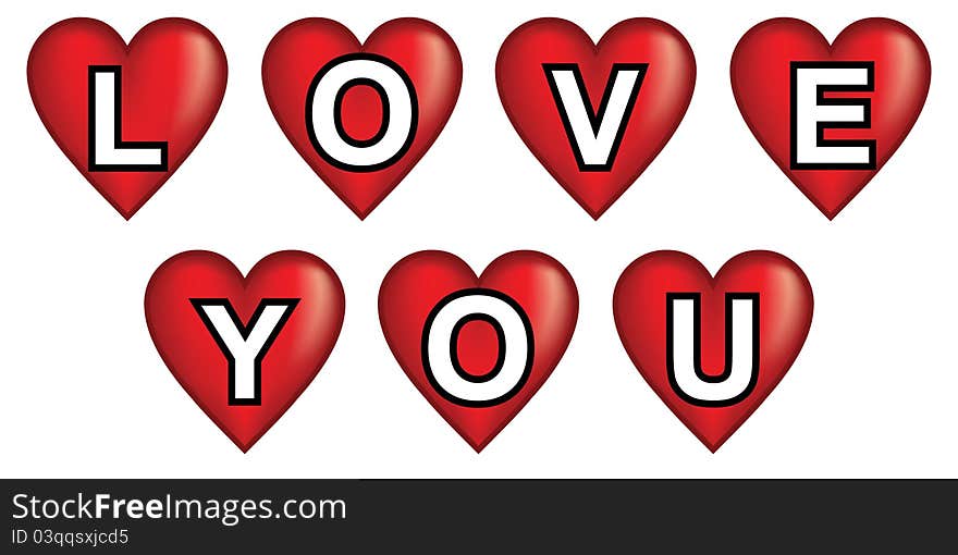 Love you written in red hearts. Love you written in red hearts