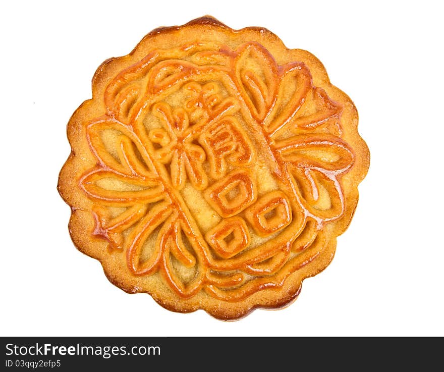 Chinese Mooncake. Close up on white background