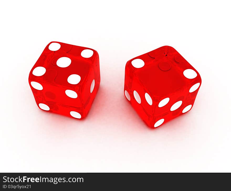 3d illustration of two transparent red dice