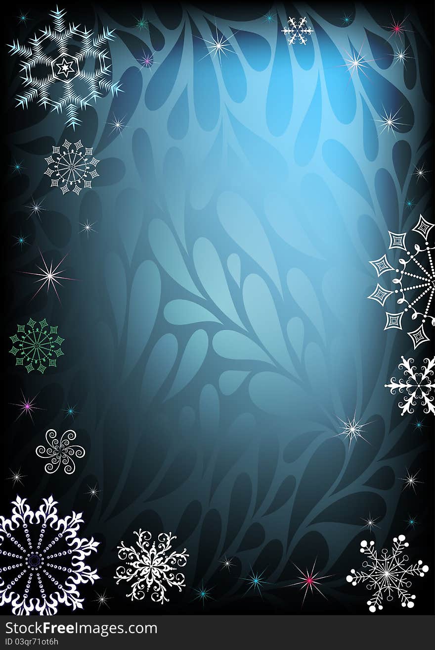 Dark vector christmas frame with stars and snowflakes. Dark vector christmas frame with stars and snowflakes