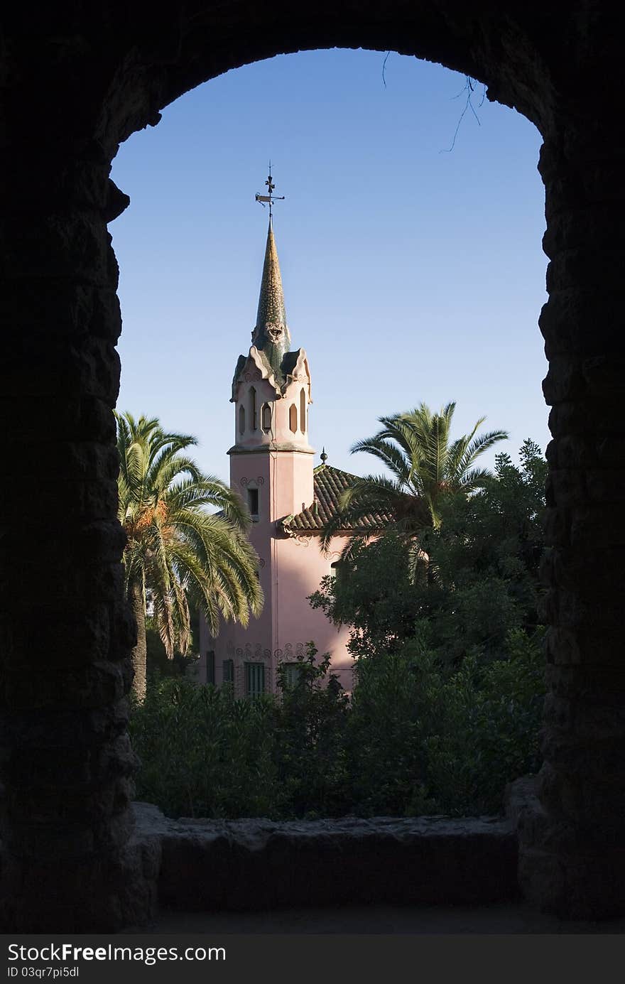 Scenic view of the Gaudì house uses as a museum,visitable in the Park Guell in Barcelona. Scenic view of the Gaudì house uses as a museum,visitable in the Park Guell in Barcelona