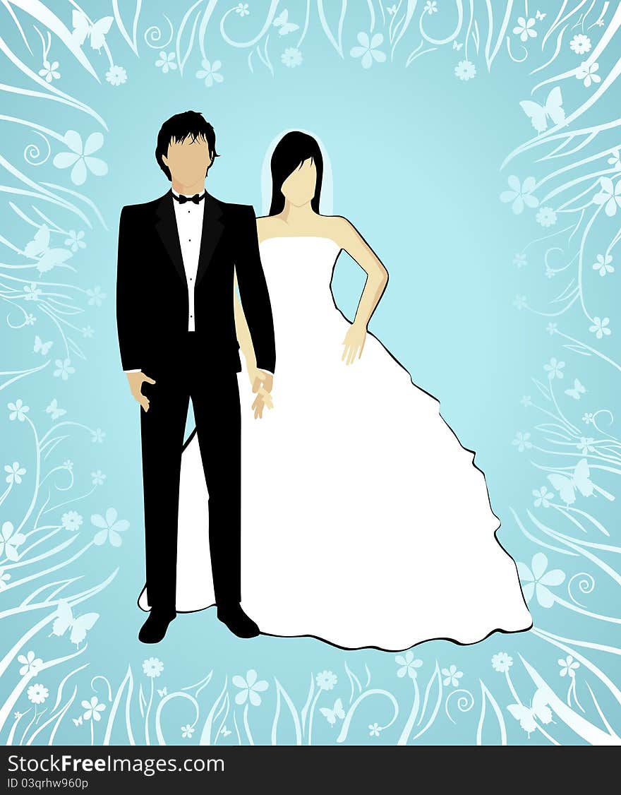 This is a illustration of a wedding couple. On a blue background. This is a illustration of a wedding couple. On a blue background.