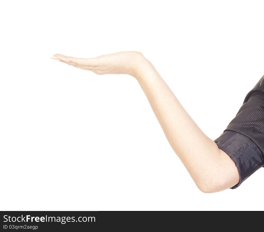 Empty woman hand on white background