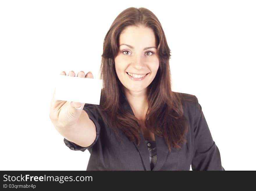 Young businesswoman holding empty blank