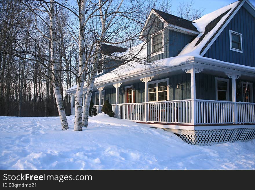 Blue House In Winter