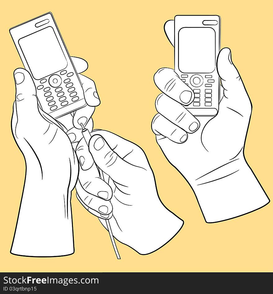 Hands and mobile phones set