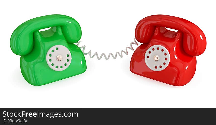 Pair of retro telephones. Connection concept. 3d rendered.